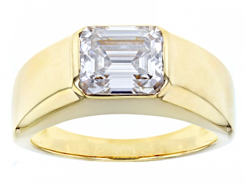 Pre-Owned MOISSANITE FIRE(R) 3.55CT DEW OCTAGONAL EMERALD CUT 14K YELLOW GOLD OVER SILVER MEN'S RING - Size 11