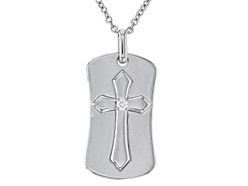 Pre-Owned MOISSANITE FIRE(R) .10CT DEW ROUND PLATINEVE(R) CROSS DOG TAG PENDANT & 20 INCH CABLE CHAI