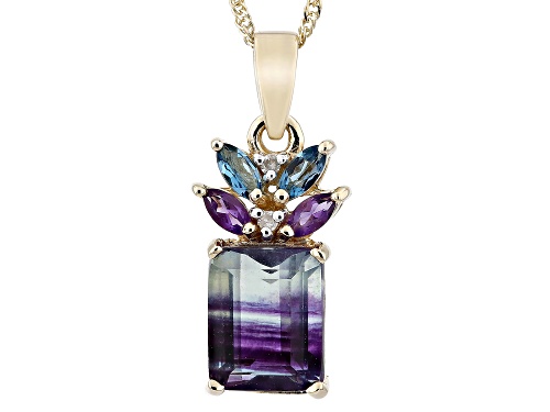 Pre-Owned 2.84ctw Bi-Color Fluorite, Amethyst, London Blue Topaz & Diamond 14k Yellow Gold Pendant/C
