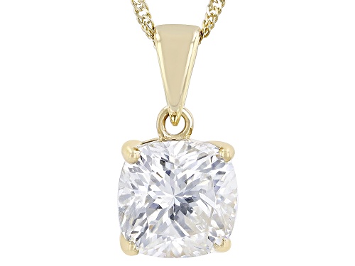 Pre-Owned MOISSANITE FIRE(R) 2.40CT DEW CUSHION CUT 14K YELLOW GOLD SOLITAIRE PENDANT & 18 INCH CHAI