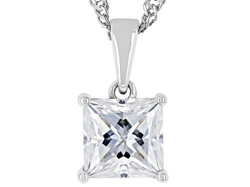 Pre-Owned MOISSANITE FIRE(R) 1.80CT DEW PRINCESS CUT PLATINEVE(R) SOLITAIRE PENDANT & 18 INCH SINGAP