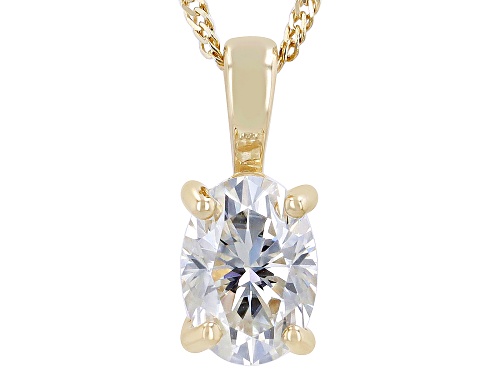 Pre-Owned MOISSANITE FIRE(R) .90CT DEW OVAL 14K YELLOW GOLD SOLITAIRE PENDANT & 18 INCH SINGAPORE CH