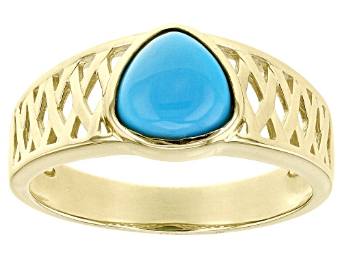 Pre-Owned 8mm Trillion Sleeping Beauty Turquoise 10k Yellow Gold Men's Ring - Size 11