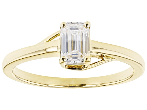 Pre-Owned MOISSANITE FIRE(R) .58CT DEW OCTAGONAL EMERALD CUT 14K YELLOW GOLD SOLITAIRE RING - Size 10
