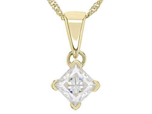 Pre-Owned MOISSANITE FIRE(R) .70CT DEW PRINCESS CUT 14K YELLOW GOLD SOLITAIRE PENDANT & SINGAPORE CH