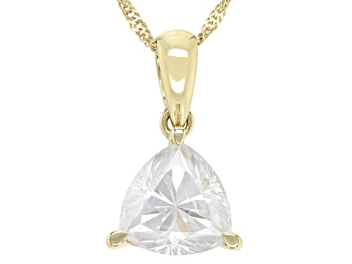 Pre-Owned MOISSANITE FIRE(R) 1.60CT DEW TRILLION CUT 14K YELLOW GOLD SOLITAIRE PENDANT AND SINGAPORE