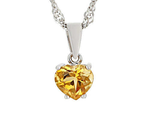 Pre-Owned 0.55ct Heart Shape Citrine Rhodium Over Sterling Silver Children's Birthstone Pendant With