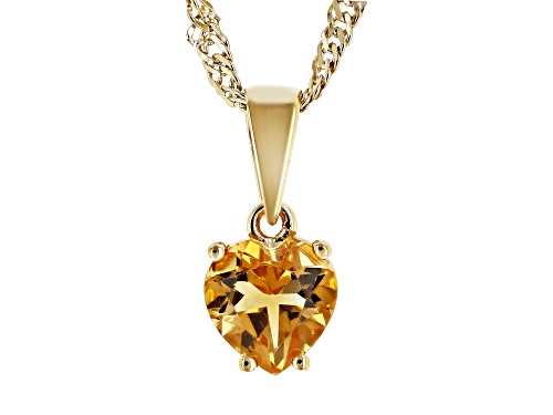 Pre-Owned 0.55ct Heart Shape Citrine 18k Yellow Gold Over Silver Children's Birthstone Pendant With