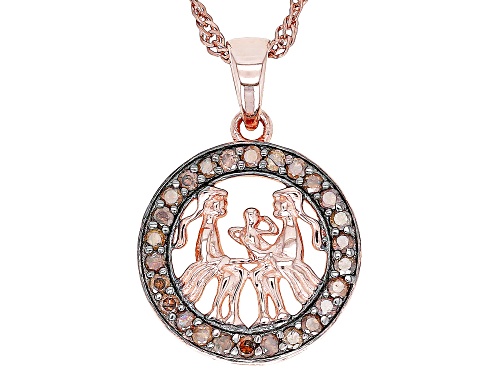 Pre-Owned Engild™ 0.25ctw Round Champagne Diamond 14k Rose Gold Over Sterling Silver Gemini Pendant