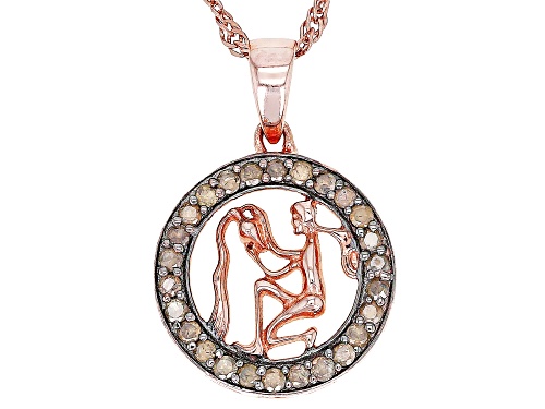 Pre-Owned Engild™ 0.25ctw Round Champagne Diamond 14k Rose Gold Over Sterling Silver Aquarius Pendan