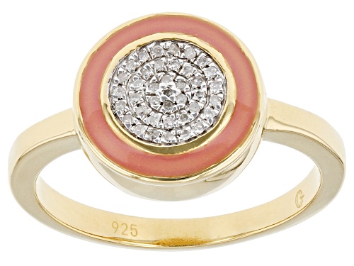 Pre-Owned Engild™ White Diamond Accent And Pink Enamel 14k Yellow Gold Over Sterling Silver Cluster - Size 6