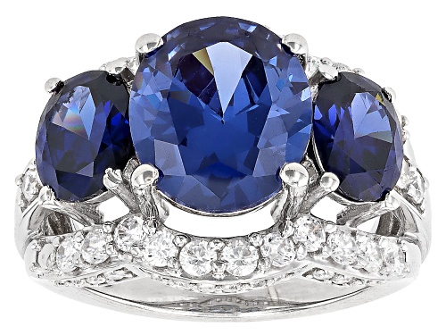 Pre-Owned Bella Luce® Esotica™ 12.30ctw Tanzanite And White Diamond Simulants Rhodium Over Silver Ri - Size 7