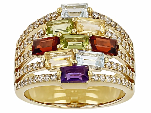 Pre-Owned 2.99ctw Multi Gemstone 18k Yellow Gold Over Sterling Silver Ring - Size 6