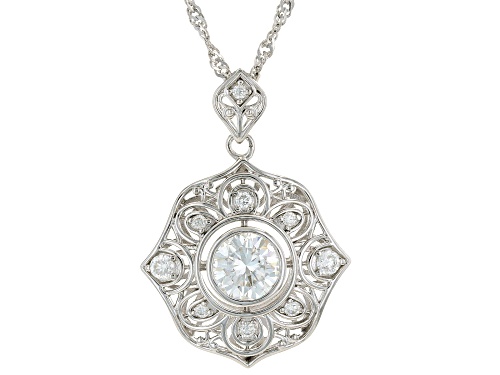 Pre-Owned MOISSANITE FIRE(R) 1.46CTW DEW ROUND PLATINEVE(R) PENDANT & SINGAPORE CHAIN