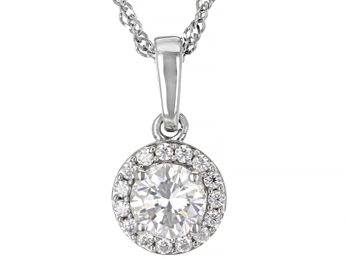 Pre-Owned MOISSANITE FIRE(R) .95CTW DEW ROUND PLATINEVE(R) HALO PENDANT & SINGAPORE CHAIN