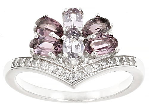 Pre-Owned 1.28ctw Oval Multi Spinel With 0.13ctw White Zircon Rhodium Over Sterling Silver Ring - Size 6