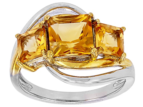 Pre-Owned 2.34ctw Square Princess cut Citrine Rhodium And 18k Yellow Gold Over Sterling Silver Two-T - Size 8