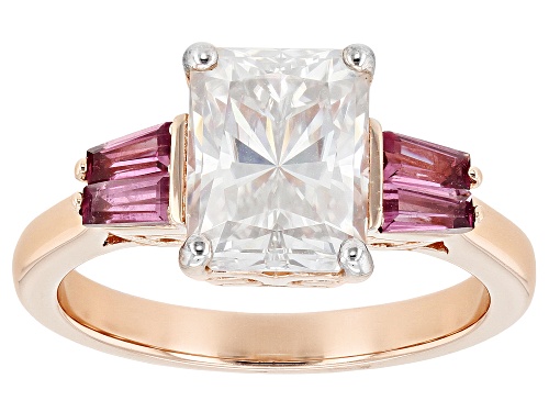 Pre-Owned MOISSANITE FIRE® 2.70CT DEW OCTAGONAL RADIANT CUT & RHODOLITE 14K ROSE GOLD OVER SILVER RI - Size 8