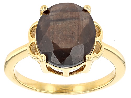 Pre-Owned 6.18ct Oval Golden Sheen Sapphire 18k Yellow Gold Over Sterling Silver Ring - Size 8