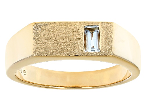 Pre-Owned 0.17ct Baguette Aquamarine 18k Yellow Gold Over Sterling Silver Men's Signet Ring - Size 12