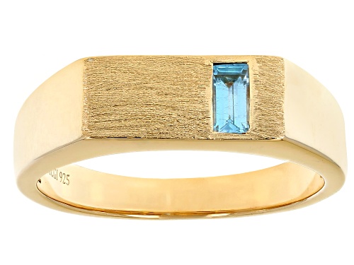 Pre-Owned 0.21ct Baguette Swiss Blue Topaz 18k Yellow Gold Over Sterling Silver Men's Signet Ring - Size 12
