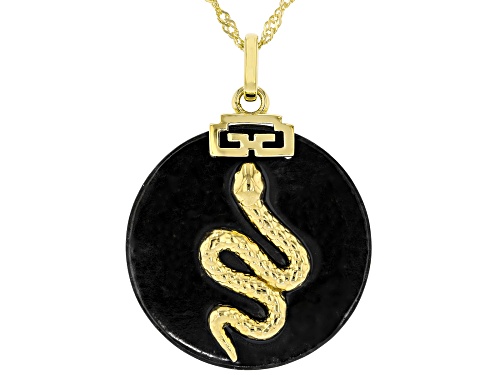 Pre-Owned 25mm Black Jadeite 18k Yellow Gold Over Sterling Silver Snake Pendant With Chain