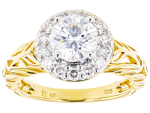 Pre-Owned MOISSANITE FIRE(R) 1.62CTW DEW ROUND BRILLIANT 14K YELLOW GOLD OVER SILVER RING - Size 9