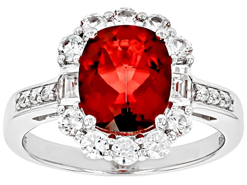 Pre-Owned 2.16ct Cushion Red Labradorite With 1.08ctw White Zircon Rhodium Over Sterling Silver Ring - Size 10