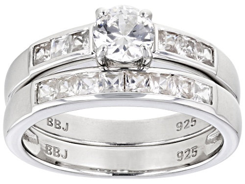 Pre-Owned 0.62ct Round And 0.83ctw Square White Zircon Rhodium Over Sterling Silver Stackable Ring - Size 10