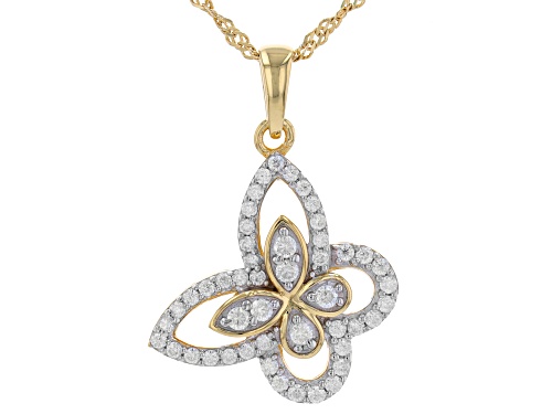 Pre-Owned MOISSANITE FIRE(R) .60CTW DEW 14K YELLOW GOLD OVER SILVER BUTTERFLY PENDANT & SINGAPORE CH