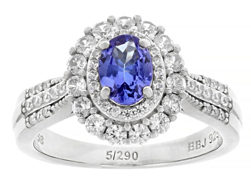 Pre-Owned 58th Anniversary 0.72ct Tanzanite, 1.01ctw Zircon Platinum Over Sterling Silver Ring With - Size 8