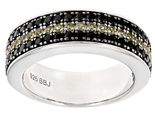 Pre-Owned 0.33ctw Round Manchurian Peridot™ With .78ctw Black Spinel Rhodium Over Silver Band Ring - Size 9