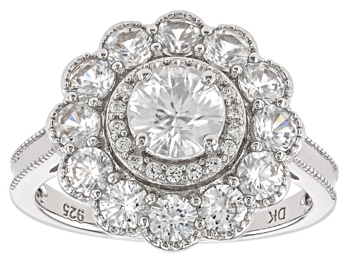 Pre-Owned 2.43ctw Round White Zircon Rhodium Over Sterling Silver Ring - Size 9