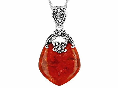 Pre-Owned Southwest Style by JTV™ 25x22mm Red Sponge Coral Sterling Silver Enhancer Pendant With Cha