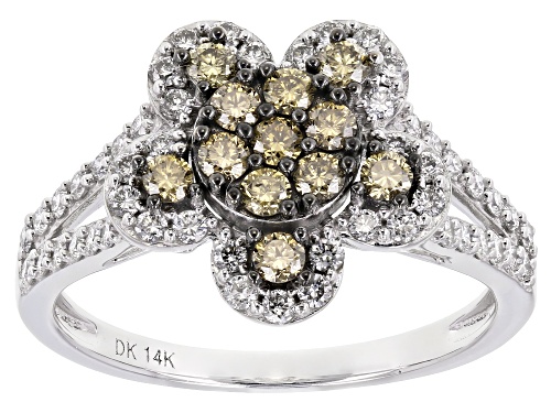 Pre-Owned Prazana® Lab-Grown Diamonds 0.85ctw White And Champagne Diamond 14k White Gold Flower Ring - Size 7