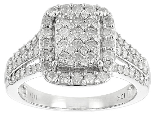 Pre-Owned 1.00ctw Round White Diamond 10k White Gold Cluster Ring - Size 8