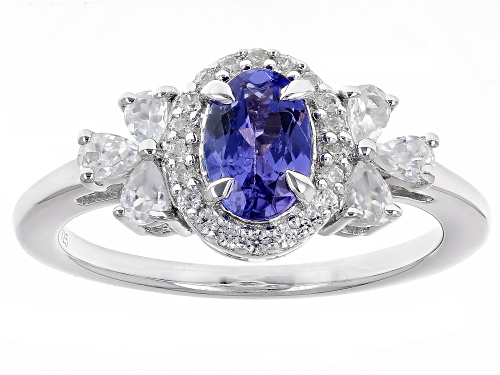 Pre-Owned 0.63ct Tanzanite with 0.62ctw White Zircon Rhodium Over Sterling Silver Ring - Size 12