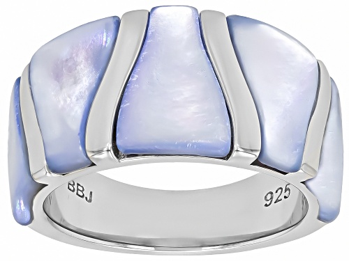 Pre-Owned Pacific Style™ Blue Mother-of-Pearl Rhodium Over Sterling Silver Band Ring - Size 6
