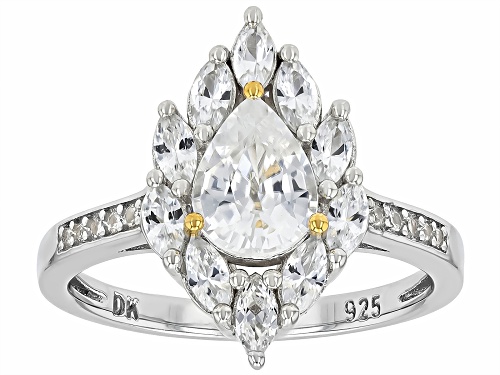 Pre-Owned 2.09ctw White Zircon 18k Yellow Gold and Rhodium Over Sterling Silver Ring - Size 9