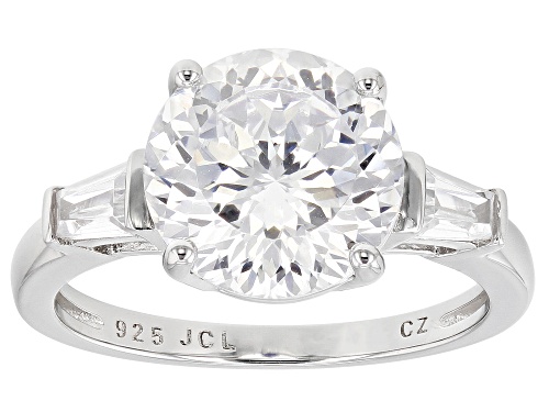 Pre-Owned Bella Luce® 4.56ctw White Diamond Simulant Rhodium Over Sterling Silver 100 Facet Ring(2.7 - Size 10