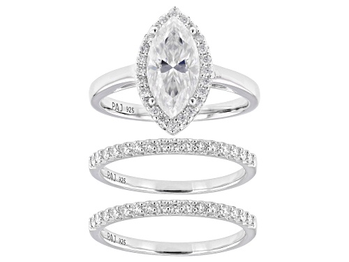 Pre-Owned MOISSANITE FIRE® 2.48CTW DEW MARQUISE CUT AND ROUND BRILLIANT PLATINEVE® RING WITH 2 BANDS - Size 6