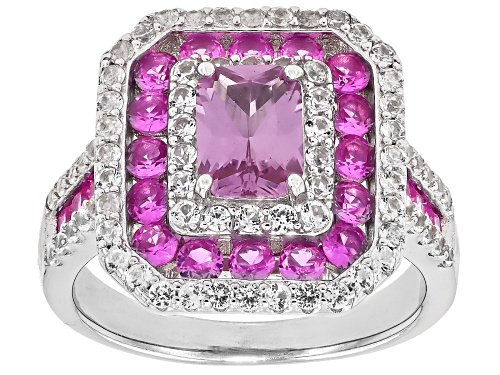 Pre-Owned 2.53ctw Lab Pink Sapphire with 0.85ctw Lab White Sapphire Rhodium Over Sterling Silver Rin - Size 8