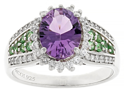 Pre-Owned 1.45ct Concave Cut Canela Amethyst with 0.72ctw Tsavorite & White Zircon Platinum Over Sil - Size 5