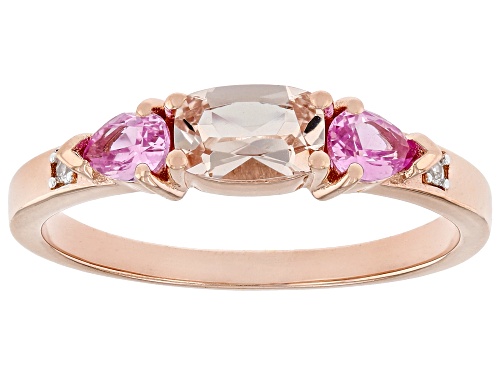 Pre-Owned 0.38ct Morganite with 0.31ctw Lab Sapphire & 0.03ctw White Zircon 18k Rose Gold Over Silve - Size 9