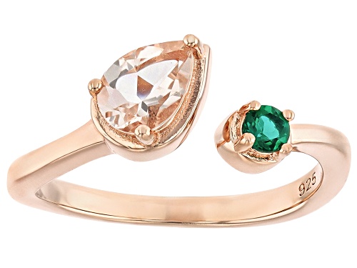 Pre-Owned 0.54ct Peach Morganite With 0.08ct Lab Created Emerald 18k Rose Gold Over Sterling Silver - Size 6