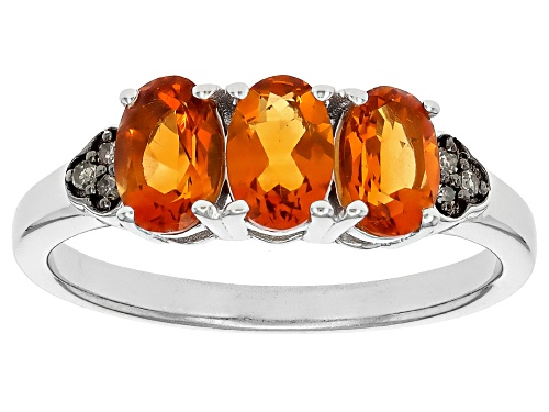 Pre-Owned 1.21ctw Madeira Citrine with 0.03ctw Champagne Diamond Accent Rhodium Over Sterling Silver - Size 7