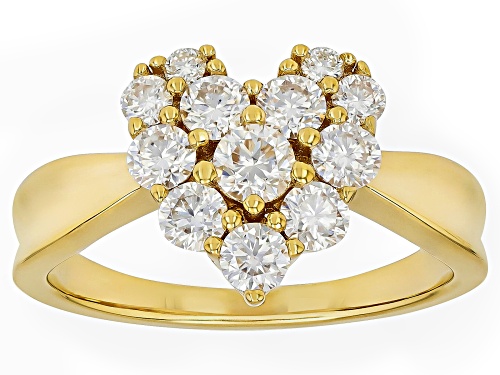 Pre-Owned MOISSANITE FIRE® 1.02CTW DEW ROUND BRILLIANT 14K YELLOW GOLD OVER SILVER HEART RING - Size 7