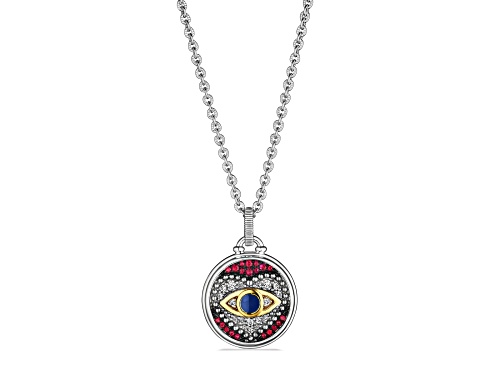 Pre-Owned Judith Ripka Couture Little Luxuries Ruby & Diamond Rhodium & 18k Gold Over Silver Pendant