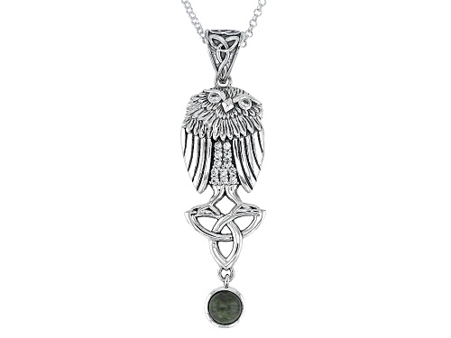 Pre-Owned Artisan Collection of Ireland™ Connemara Marble & Cubic Zirconia Sterling Silver Owl Penda