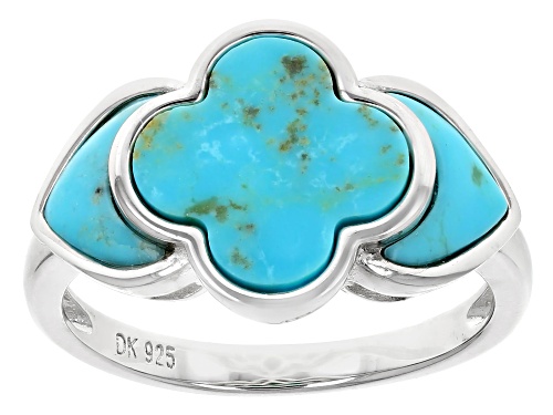 Pre-Owned 11mm Free-form Kingman Turquoise Rhodium Over Sterling Silver Ring - Size 8